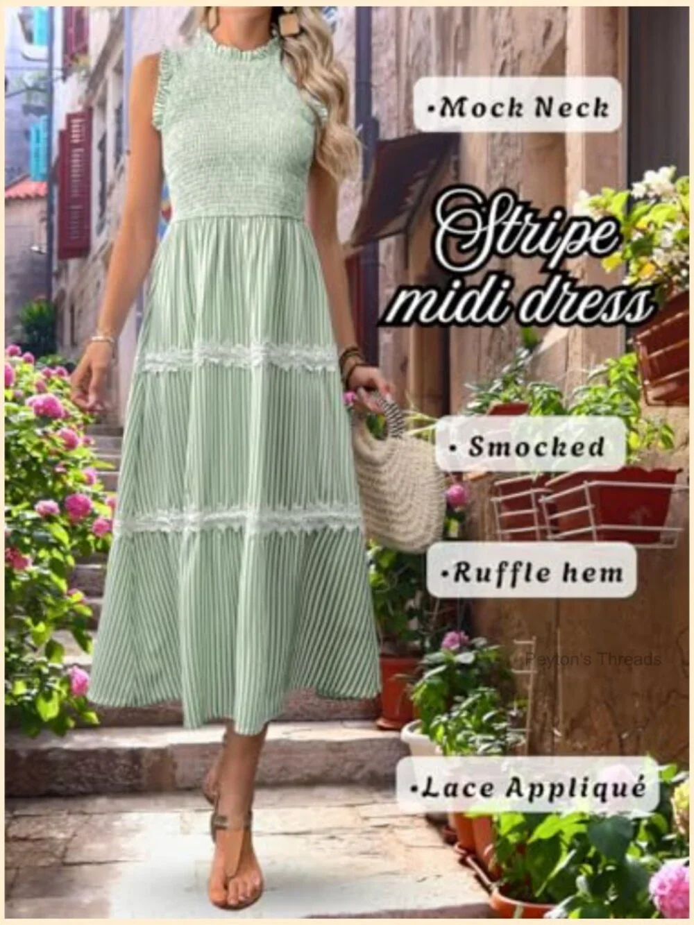 Sleeveless Smocked Flowy Tiered Midi Dress, Casual Striped Sundress - Picture 4 of 7